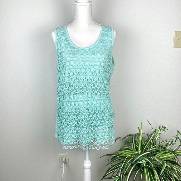 Cato, Plus Size 18/20W Sleeveless Top Pastel Green Eyelet Tiered EUC - Picture 2 of 11